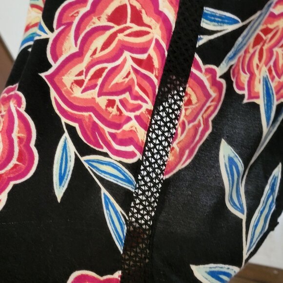 Roxy Bell Sleeve Floral Print Shift Dress-M Boho Sheer Net Lace Inset - Picture 6 of 12